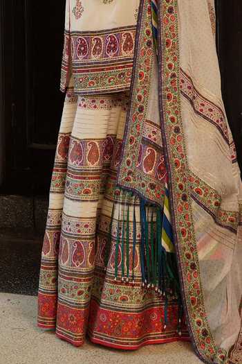 Shop_Aditi Gupta_Ivory Georgette, Silk, Organza V-neck Embroidered Short Kurta Sharara Set _Online_at_Aza_Fashions