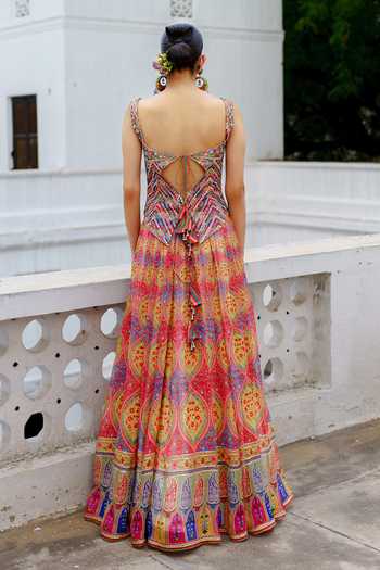 Shop_Aditi Gupta_Blue Organza Sequins, Pearls, Mirrors Sweetheart Neck Work Corset And Skirt Set _at_Aza_Fashions