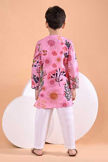 Shop_The Cotton Staple_Pink Cotton Phlox Floral Print Kurta Set _at_Aza_Fashions