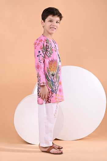 The Cotton Staple_Pink Cotton Phlox Floral Print Kurta Set _Online_at_Aza_Fashions