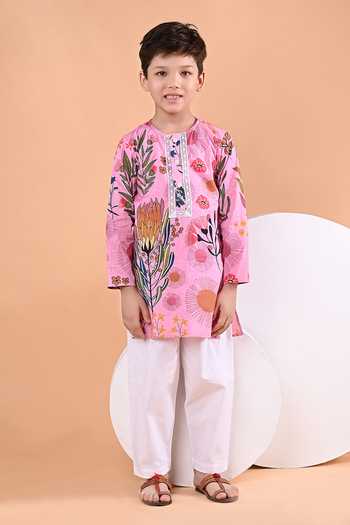 Buy_The Cotton Staple_Pink Cotton Phlox Floral Print Kurta Set _Online_at_Aza_Fashions
