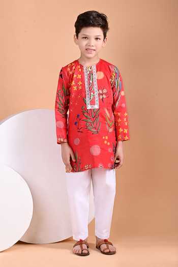 Buy_The Cotton Staple_Red Cotton Opal Print Kurta Set _at_Aza_Fashions
