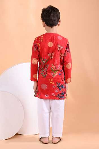 Shop_The Cotton Staple_Red Cotton Opal Print Kurta Set _at_Aza_Fashions
