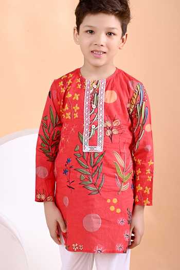 Buy_The Cotton Staple_Red Cotton Opal Print Kurta Set _Online_at_Aza_Fashions