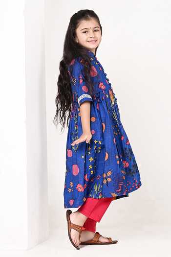 The Cotton Staple_Blue Cotton Dart Print Kurta Set _Online_at_Aza_Fashions