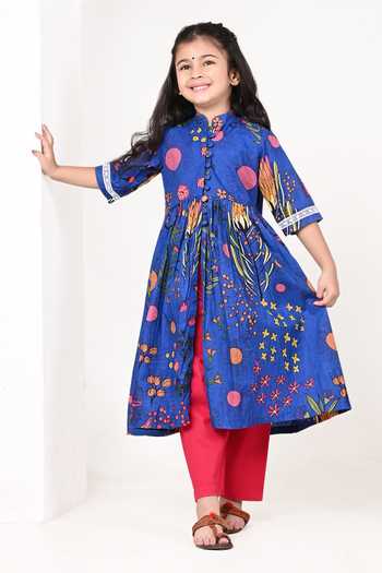 Buy_The Cotton Staple_Blue Cotton Dart Print Kurta Set _at_Aza_Fashions