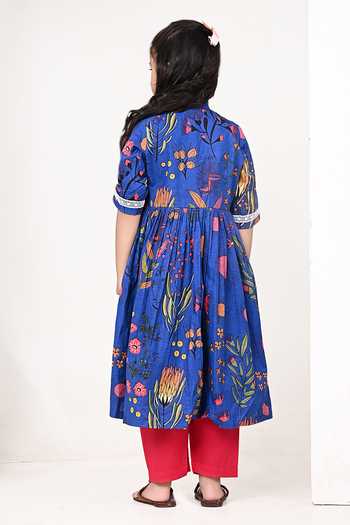 Shop_The Cotton Staple_Blue Cotton Dart Print Kurta Set _at_Aza_Fashions