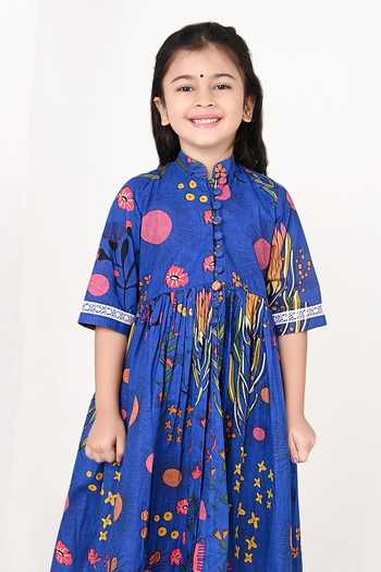Buy_The Cotton Staple_Blue Cotton Dart Print Kurta Set _Online_at_Aza_Fashions