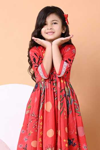 THE COTTON STAPLE_Red Cotton Lava Print Kurta Set _Online_at_Aza_Fashions