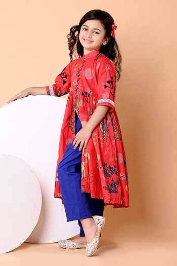 Buy_THE COTTON STAPLE_Red Cotton Lava Print Kurta Set _Online_at_Aza_Fashions