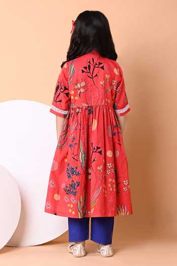 Shop_THE COTTON STAPLE_Red Cotton Lava Print Kurta Set _at_Aza_Fashions