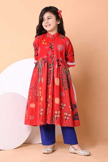 Shop_THE COTTON STAPLE_Red Cotton Lava Print Kurta Set _Online_at_Aza_Fashions