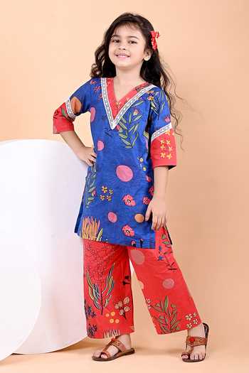 Buy_THE COTTON STAPLE_Blue Cotton Mev Print Kurta And Pant Set _at_Aza_Fashions