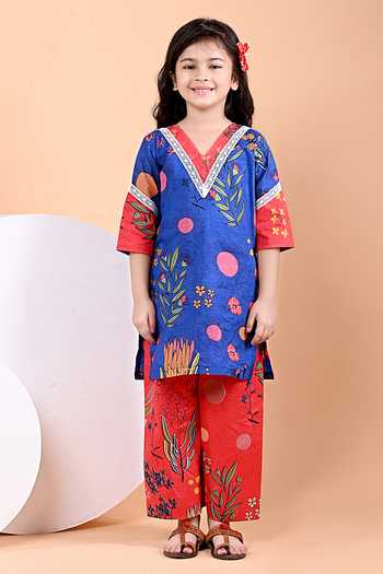 THE COTTON STAPLE_Blue Cotton Mev Print Kurta And Pant Set _Online_at_Aza_Fashions