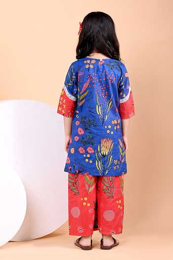 Shop_THE COTTON STAPLE_Blue Cotton Mev Print Kurta And Pant Set _at_Aza_Fashions