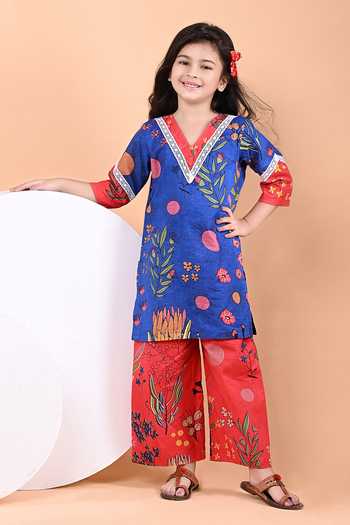 Shop_THE COTTON STAPLE_Blue Cotton Mev Print Kurta And Pant Set _Online_at_Aza_Fashions