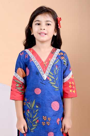 THE COTTON STAPLE_Blue Cotton Mev Print Kurta And Pant Set _at_Aza_Fashions