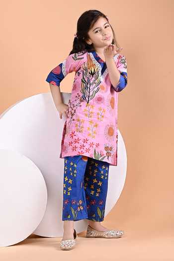 Buy_THE COTTON STAPLE_Pink Cotton Flo Print Kurta Set _Online_at_Aza_Fashions