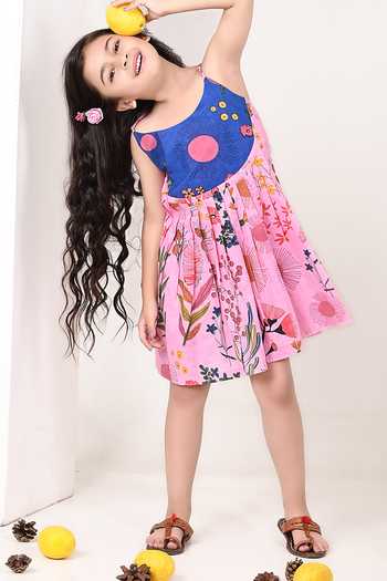 The Cotton Staple_Pink Cotton Marsh Floral Print Dress _at_Aza_Fashions
