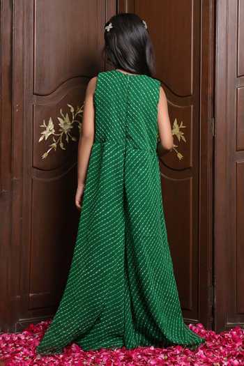 Shop_FAYON KIDS_Green Georgette Bandhej Print Jumpsuit _at_Aza_Fashions