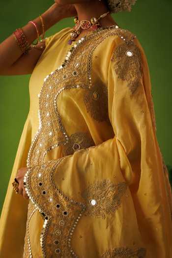 Kisakshi Jaipur_Blue Silk, Chanderi, Tissue Round Neck, Yes Embroidered Anarkali Set _at_Aza_Fashions