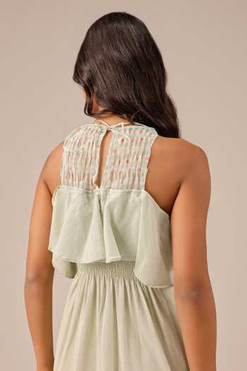 Shop_OurDve_Green Halter , High Palm Pop Hand Woven Maxi Dress _at_Aza_Fashions