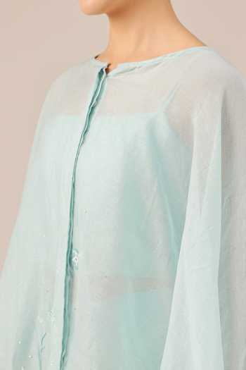 Buy_OurDve_Blue Linen Round Neck Golden Dune Mull And Top Set _Online_at_Aza_Fashions