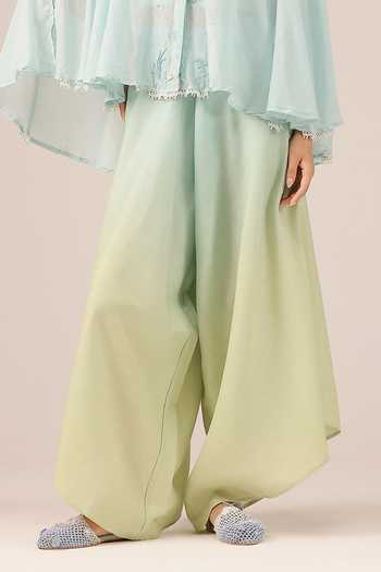 OurDve_Blue Linen Round Neck Golden Dune Mull And Top Set _Online