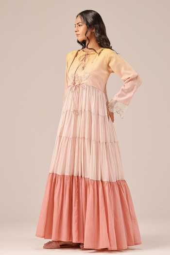 Buy_OurDve_Pink Linen Keyhole Neck Sea Salt Tiered Maxi Dress _Online_at_Aza_Fashions