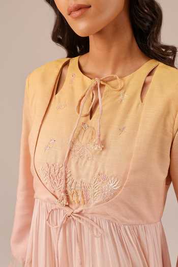 Shop_OurDve_Pink Linen Keyhole Neck Sea Salt Tiered Maxi Dress _Online_at_Aza_Fashions