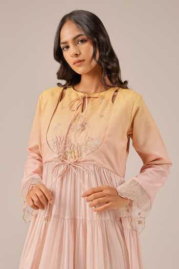 OurDve_Pink Linen Keyhole Neck Sea Salt Tiered Maxi Dress _Online