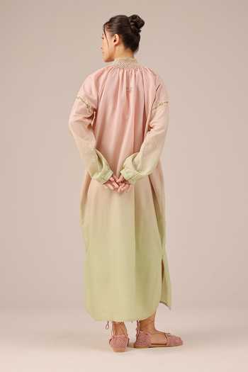 Shop_OurDve_Pink Linen High Neck Sorbet Maxi Dress _at_Aza_Fashions