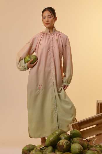 Shop_OurDve_Pink Linen High Neck Sorbet Maxi Dress _Online_at_Aza_Fashions