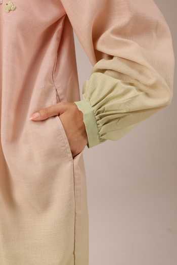 OurDve_Pink Linen High Neck Sorbet Maxi Dress _at_Aza_Fashions