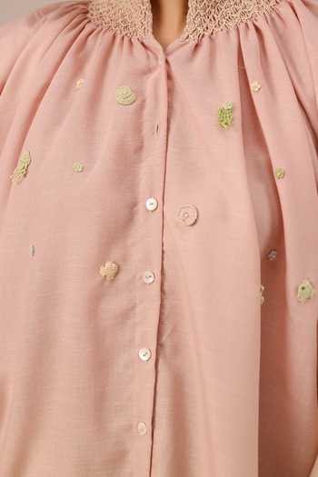 OurDve_Pink Linen High Neck Sorbet Maxi Dress _Online