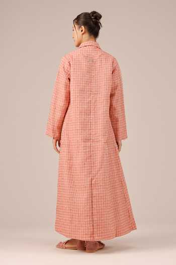 Shop_OurDve_Pink Organza Open Neck Merry Checkered Jacket _at_Aza_Fashions