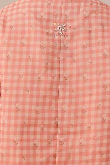 OurDve_Pink Organza Open Neck Merry Checkered Jacket _at_Aza_Fashions