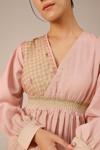 OurDve_Multicolor Linen V-neck Pop Patchwork Maxi Dress _at_Aza_Fashions