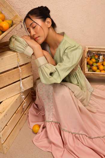 OurDve_Multicolor Linen V-neck Pop Patchwork Maxi Dress _at_Aza_Fashions