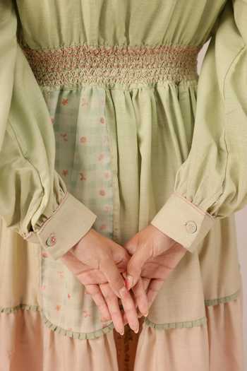 Buy_OurDve_Multicolor Linen V-neck Pop Patchwork Maxi Dress _Online