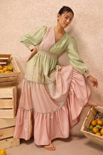 Shop_OurDve_Multicolor Linen V-neck Pop Patchwork Maxi Dress _Online