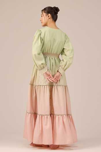 Shop_OurDve_Multicolor Linen V-neck Pop Patchwork Maxi Dress _at_Aza_Fashions