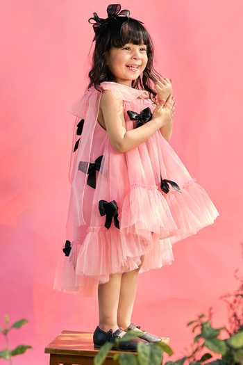 Pnk Isha Arora (Pink)_Pink Cotton, Tulle, Polyester Wrap Me Up In Bows Dress _Online_at_Aza_Fashions