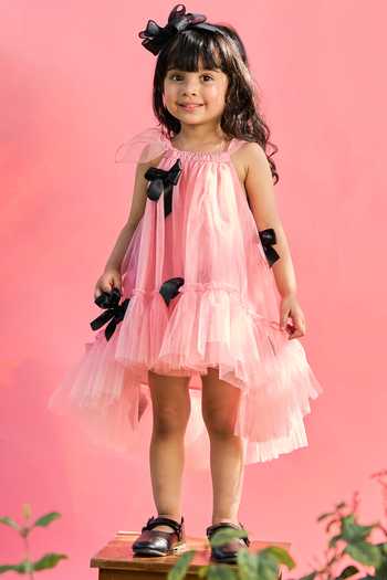 Buy_Pnk Isha Arora (Pink)_Pink Cotton, Tulle, Polyester Wrap Me Up In Bows Dress _at_Aza_Fashions