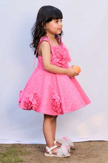 Buy_Pnk Isha Arora (Pink)_Pink Cotton, Taffeta, Lace Flower Blooms Dress _Online_at_Aza_Fashions