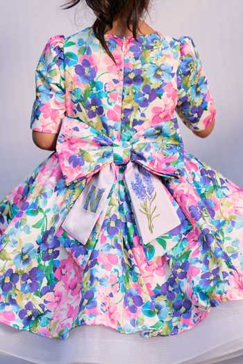 Shop_Pnk Isha Arora (Pink)_Multi Color Cotton, Satin, Tulle, Taffeta Flowers In Bloom Birthday Dress _at_Aza_Fashions