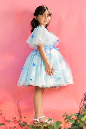 Pnk Isha Arora (Pink)_Blue Cotton, Tulle, Dupion Flower Shower On My Birthday Dress _Online_at_Aza_Fashions