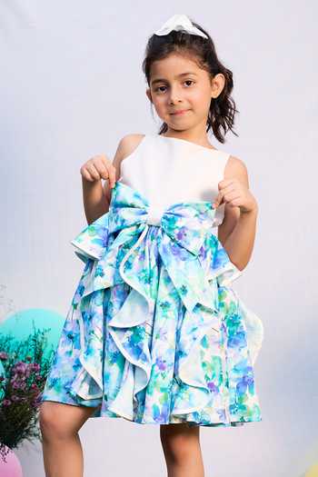 Pnk Isha Arora (Pink)_Multi Color Cotton, Satin Floral Print Swirly Dress _Online_at_Aza_Fashions