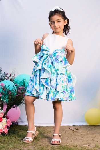 Buy_Pnk Isha Arora (Pink)_Multi Color Cotton, Satin Floral Print Swirly Dress _at_Aza_Fashions