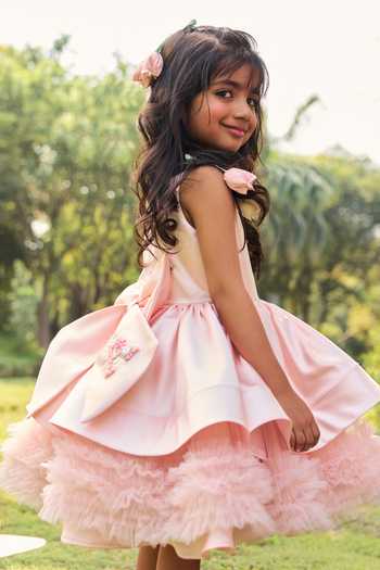Pnk Isha Arora (Pink)_Pink Cotton, Satin I Love Tulips Birthday Dress _Online_at_Aza_Fashions